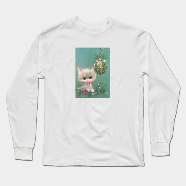 Christmas White Kitten Long Sleeve T-Shirt by tfortwo